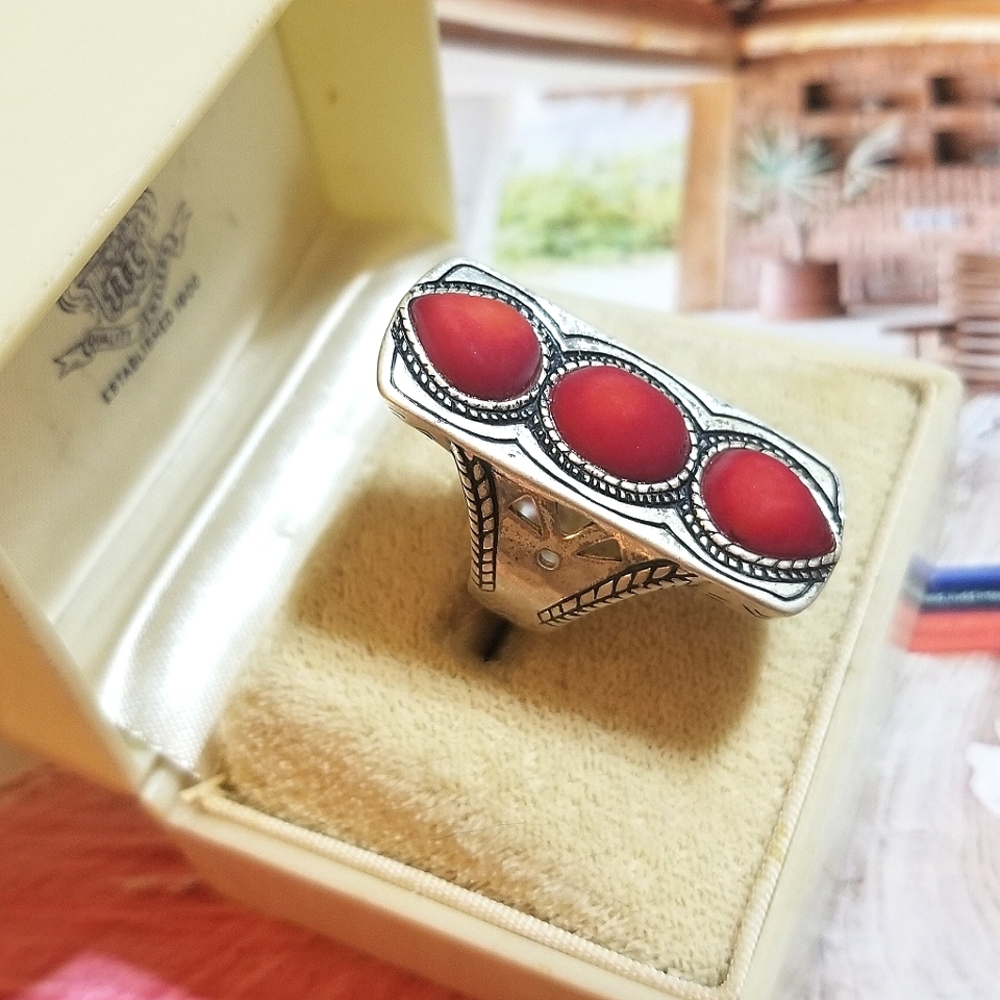 Silpada Triple Coral Sterling Western Bohemian Ring - Picture 7 of 8